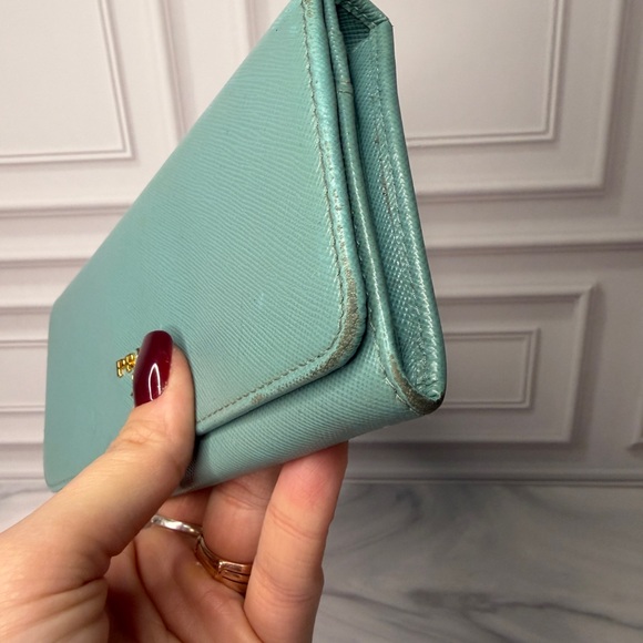 Prada Saffiano Leather Long Wallet – Turquoise | Gold Logo - Picture 6 of 11